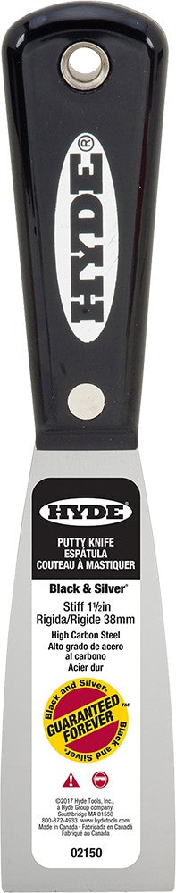 Hyde 02150 1-1/2" Black & Silver Stiff Putty Knife