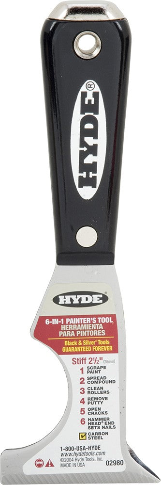 Hyde 02980 2-1/2" Black & Silver 6-In-1 Painters Tool