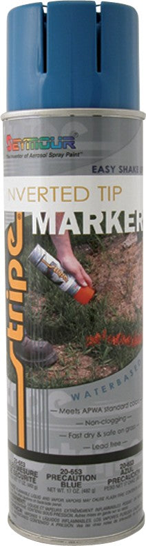 Seymour 20-653 20 oz. (17 oz. Fill) Precaution Blue Stripe Inverted Tip Marker