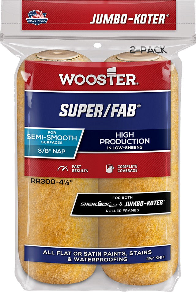 Wooster RR300 4-1/2" x 3/8" Nap Super/Fab Jumbo-Koter Mini Roller Cover (2pk)