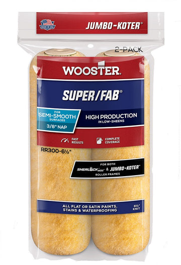 Wooster RR300 6-1/2" x 3/8" Nap Super/Fab Jumbo-Koter Mini Roller Cover (2pk)