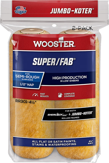 Wooster RR301 4-1/2" x 1/2" Nap Super/Fab Jumbo-Koter Mini Roller Cover (2pk)