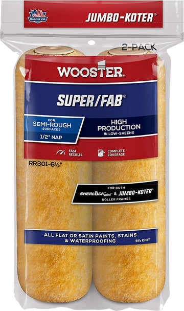 Wooster RR301 6-1/2" x 1/2" Nap Super/Fab Jumbo-Koter Mini Roller Cover (2pk)