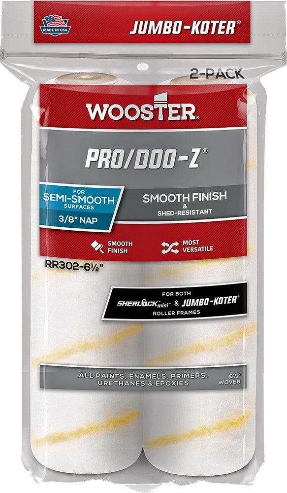 Wooster RR302 6-1/2" x 3/8" Nap Pro/Doo-z Jumbo-Koter Mini Roller Cover (2pk)