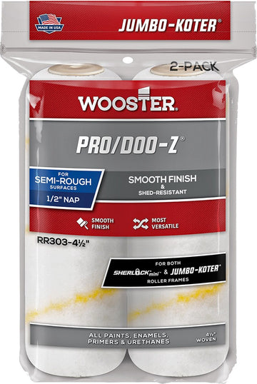 Wooster RR303 4-1/2" x 1/2" Nap Pro/Doo-z Jumbo-Koter Mini Roller Cover (2pk)