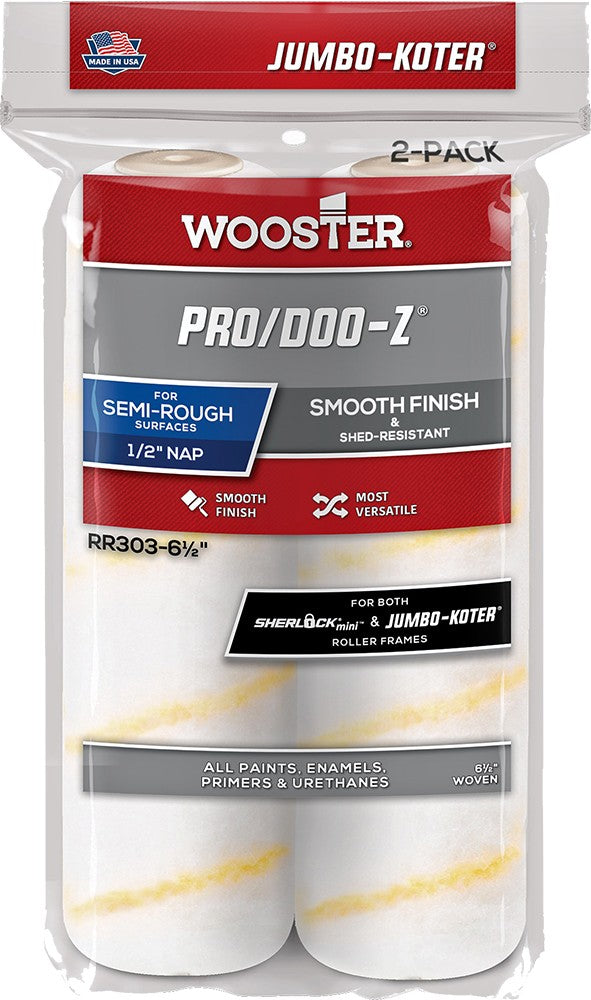 Wooster RR303 6-1/2" x 1/2" Nap Pro/Doo-z Jumbo-Koter Mini Roller Cover (2pk)
