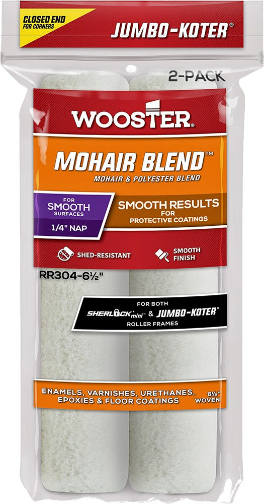 Wooster RR304 6-1/2" x 1/4" Nap Mohair Jumbo-Koter Mini Roller Cover (2pk)