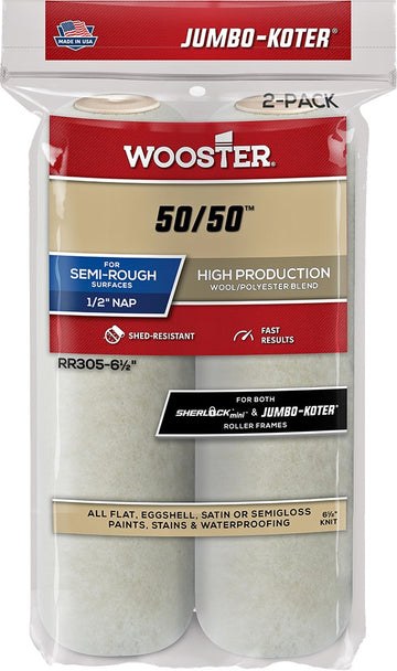 Wooster RR305 6-1/2" x 1/2" Nap 50/50 Jumbo-Koter Mini Roller Cover (2pk)