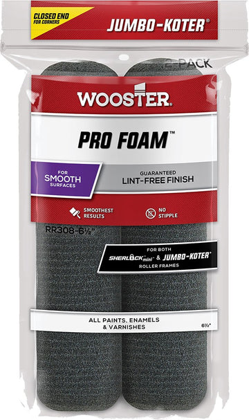 Wooster RR308 6-1/2" Pro Foam Jumbo-Koter Closed-End Mini Roller Cover (2pk)